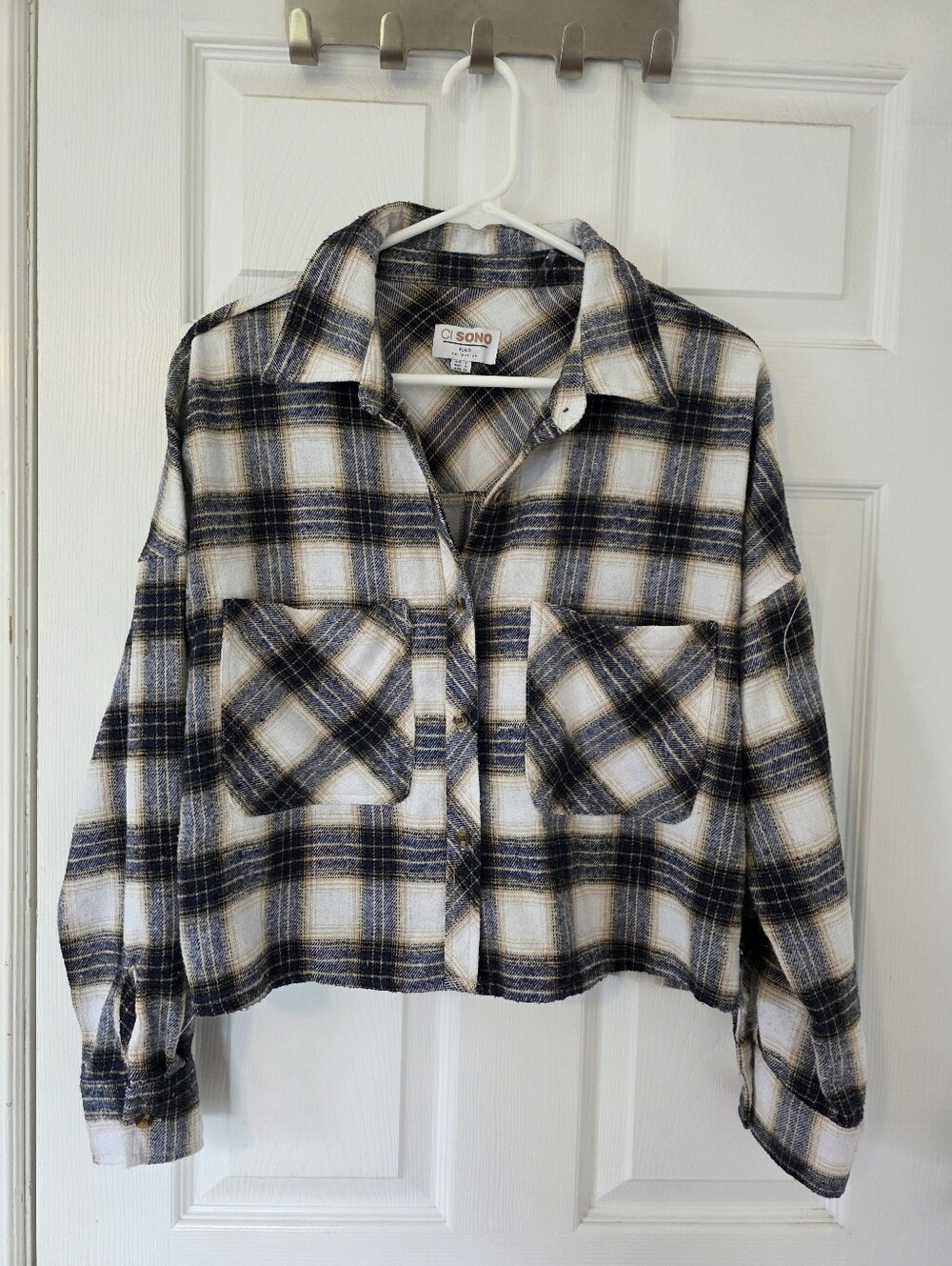 Cropped Plaid Button-Down Shirt | SZ Small